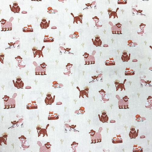 Kitty cowboys cotton fabric - cowboys,