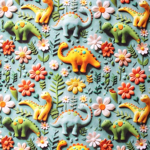 Dinosaur floral cotton - 3d,
