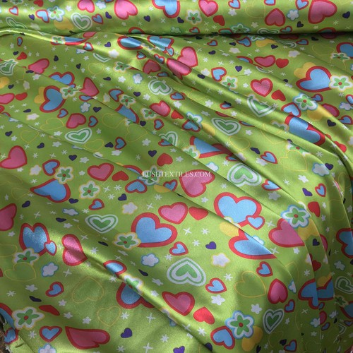 Printed satin fabric - printed, love