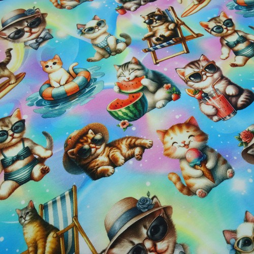 Fabric cotton jersey - cotton, cats